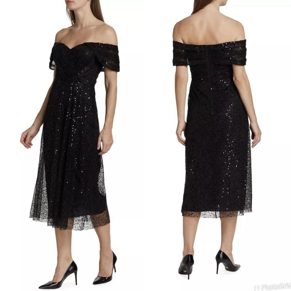 NEW Teri Jon by Rickie Freeman Sequin Mesh Midi Dress